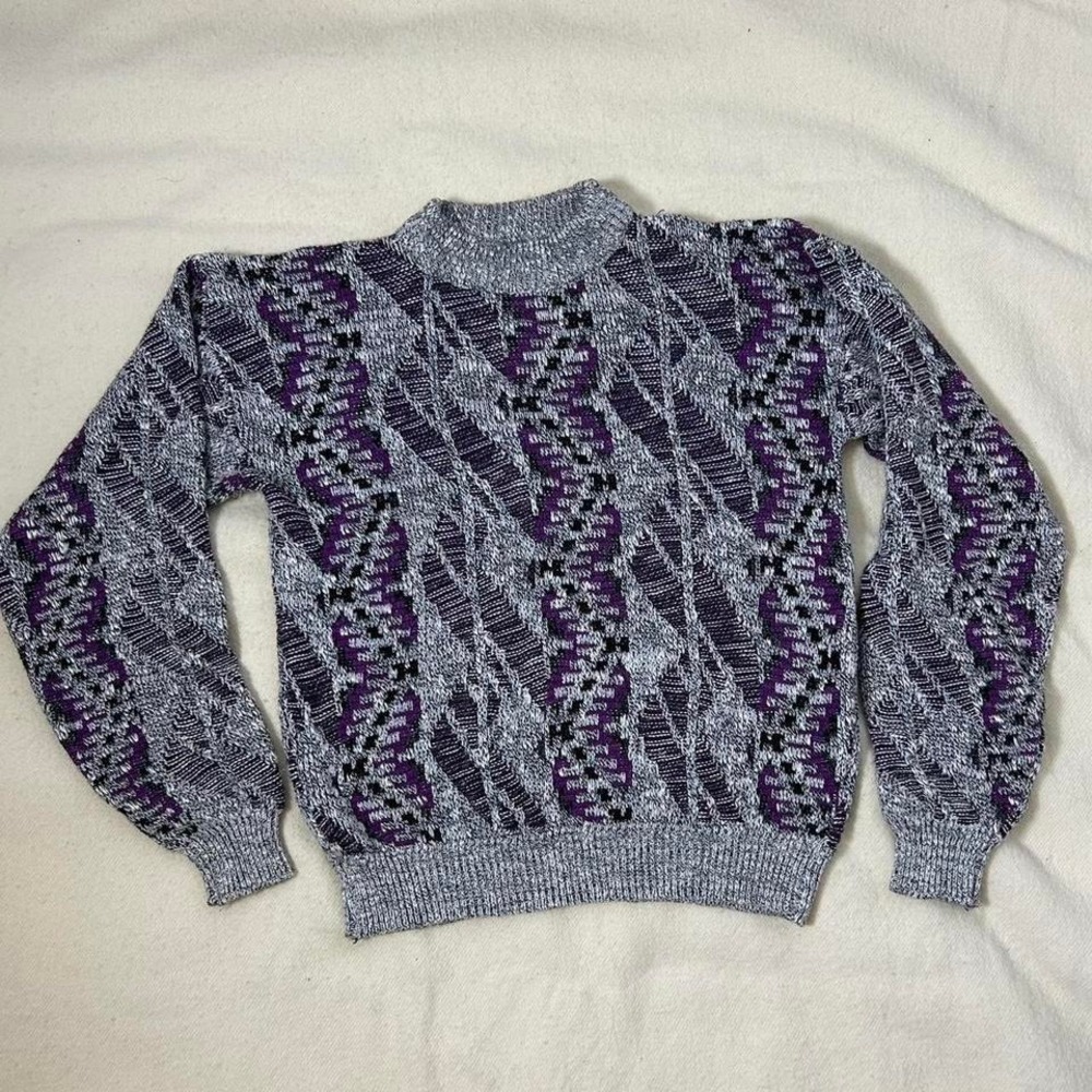 Purple and grey vintage sweater‎ with a unique pattern knitwear